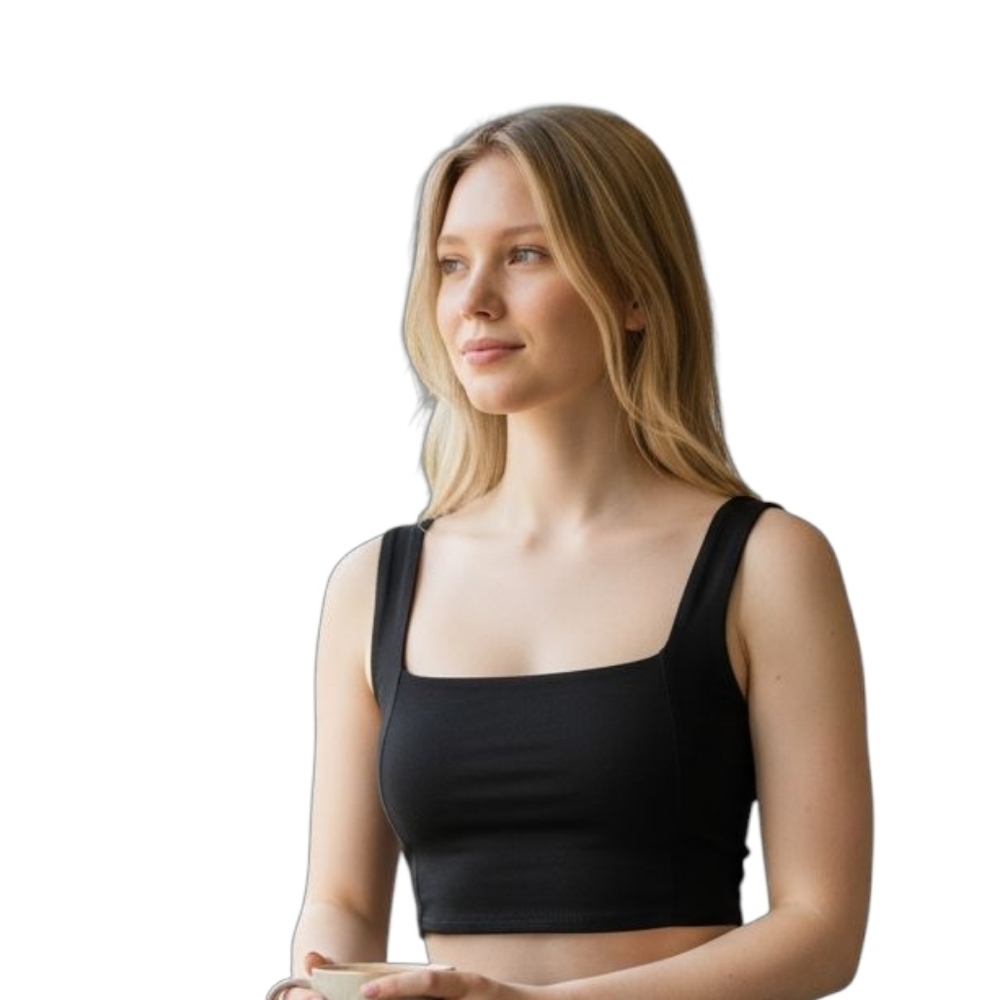 PRINCESS POLLY Tailored Thick Strap Crop Top In Black. Size 4 - Picture 2 of 11